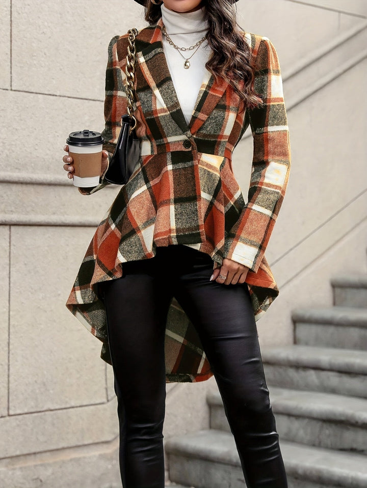 Sybilla™ | Women's Draped Plaid Open Front Jacket