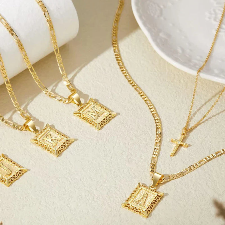 Necklace set with cross and initial | Gold