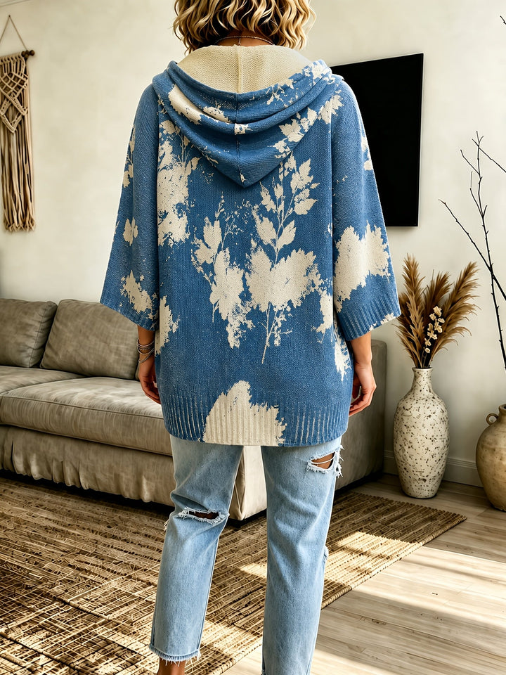 Roswitha™ | Women's Hooded Floral Cape Sweater with Drawstring