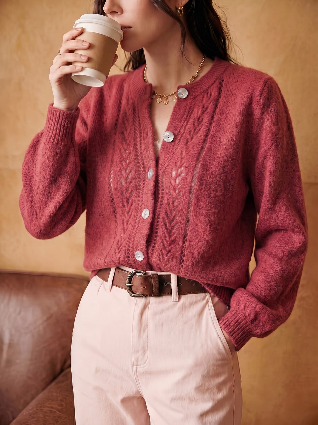Jacinta™ | Women's Textured Open Knit Button Front Cardigan