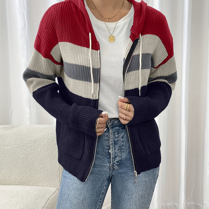 Susannah™ | Women's Colour Block Hooded Zip Cardigan with Pockets