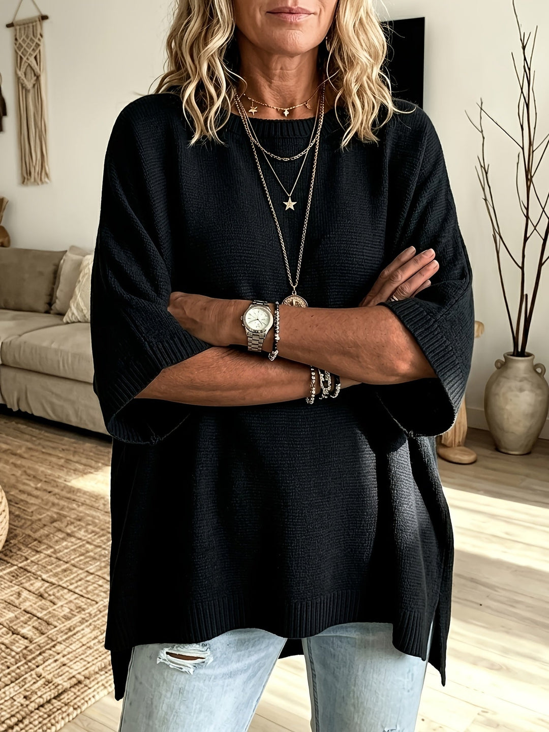 Arlene™ | Women's Relaxed Batwing Sweater with Side Slits