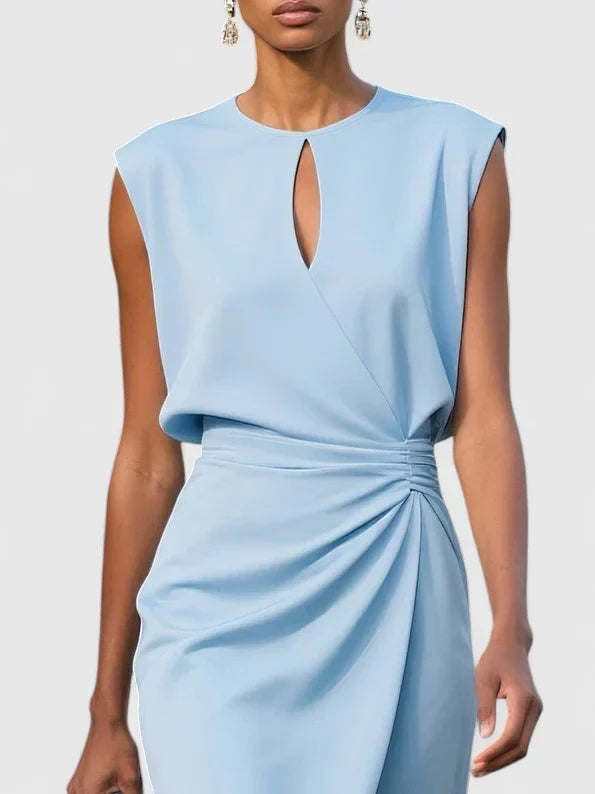 Honoria™ | Women's Draped Waist Sleeveless Midi Dress