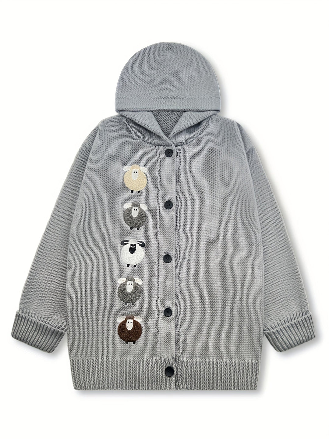 Rosetta™ | Women's Chunky Knit Hooded Cardigan with Sheep Detail