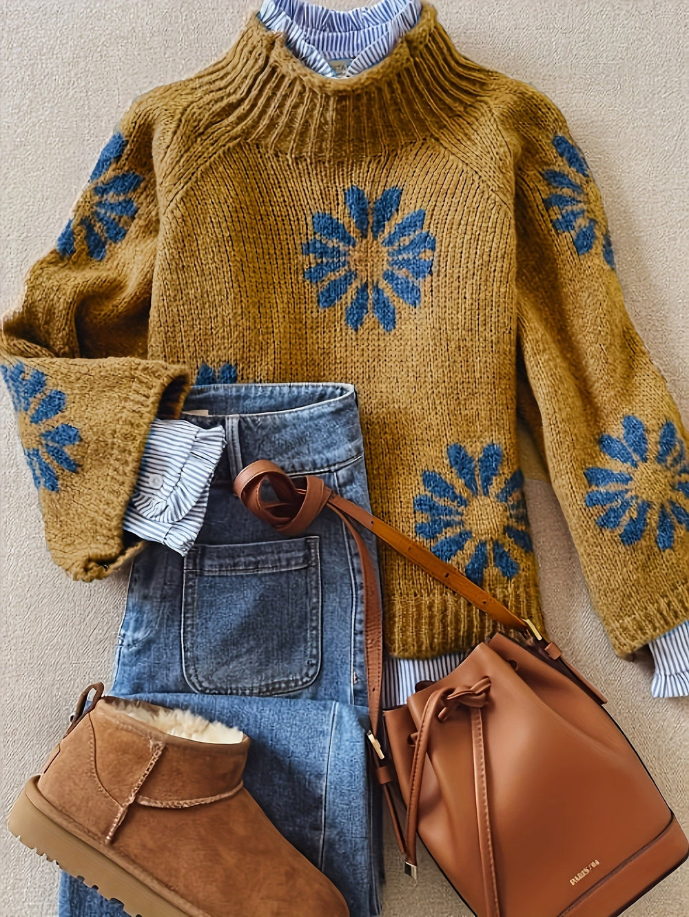 Quenby™ | Women's Floral Knit High Neck Sweater
