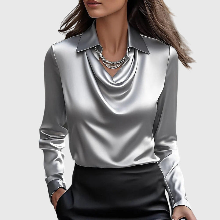 Leocadia™ | Women's Draped Cowl Neck Long Sleeve Blouse