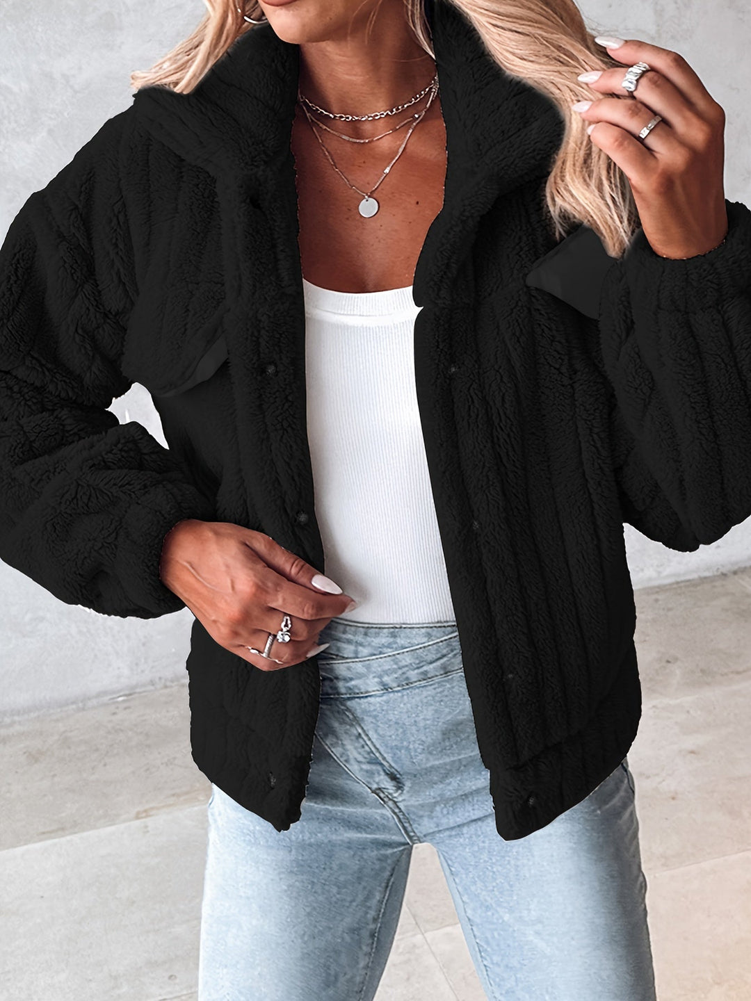 Maud™ | Women's Textured Collared Button Front Jacket