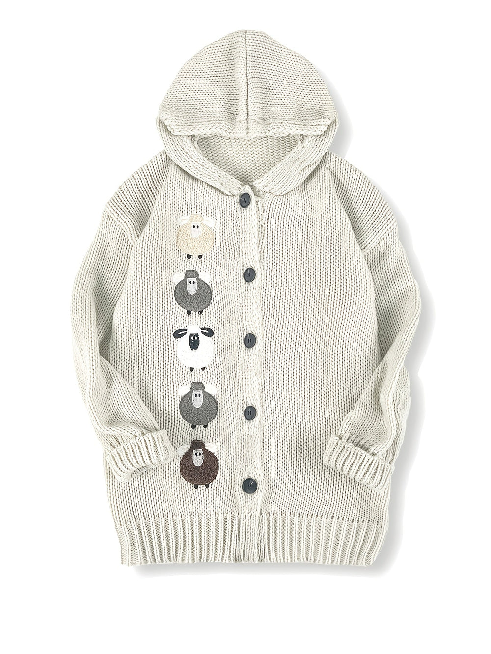 Rosetta™ | Women's Chunky Knit Hooded Cardigan with Sheep Detail