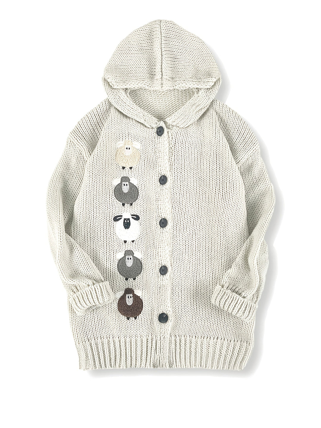 Rosetta™ | Women's Chunky Knit Hooded Cardigan with Sheep Detail