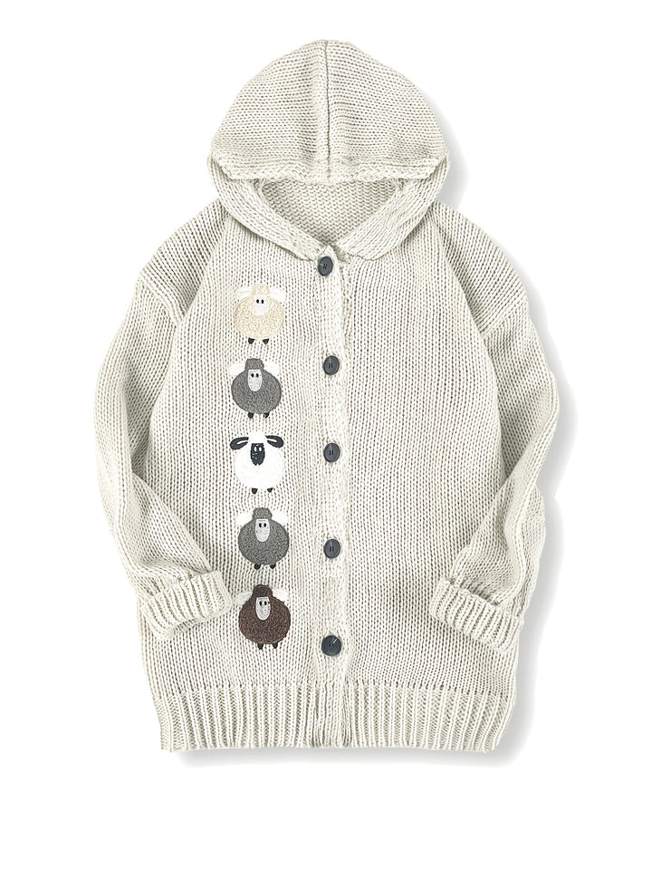 Rosetta™ | Women's Chunky Knit Hooded Cardigan with Sheep Detail