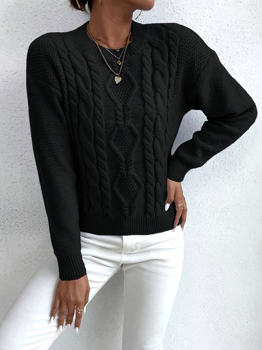 Alys™ | Women's Chunky Cable Knit Drop Shoulder Sweater