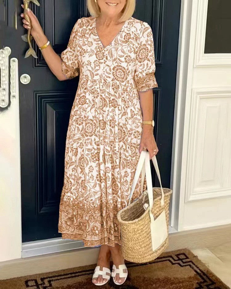 Manoli™ | Elegant Floral Dress with V-Neck