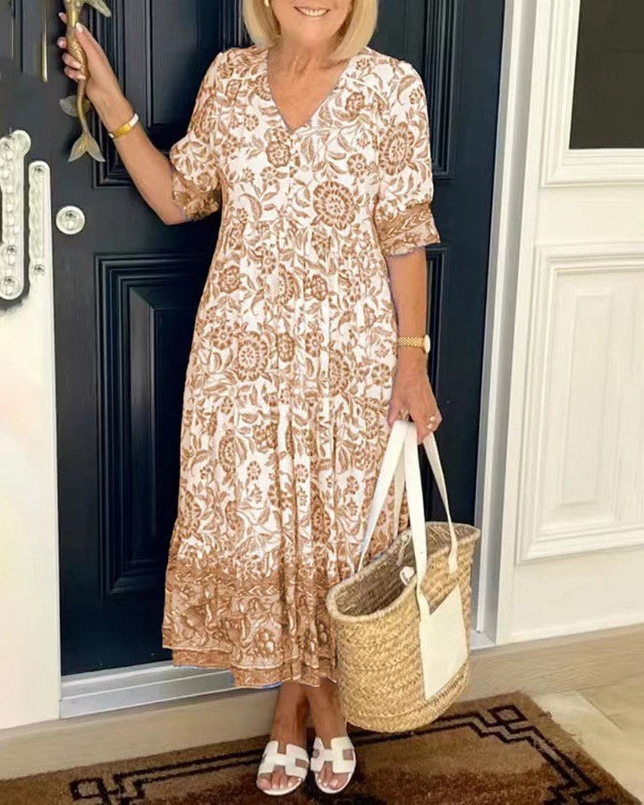 Manoli™ | Elegant Floral Dress with V-Neck