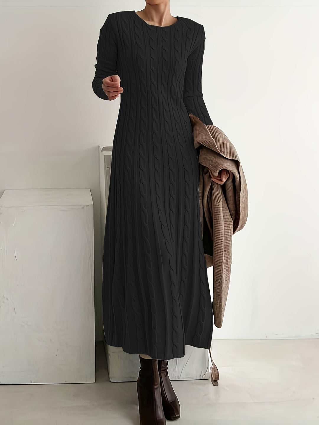 Tiphaine™ | Women's Cable Knit Long Sleeve Maxi Dress