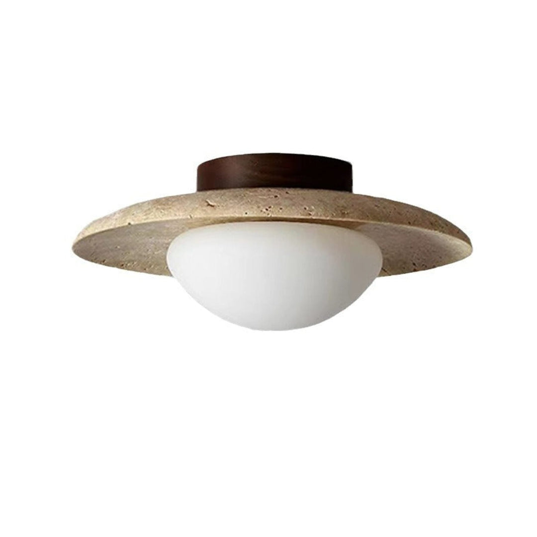 LED Travertine and Wood Semi-Flush Ceiling Light — view 1