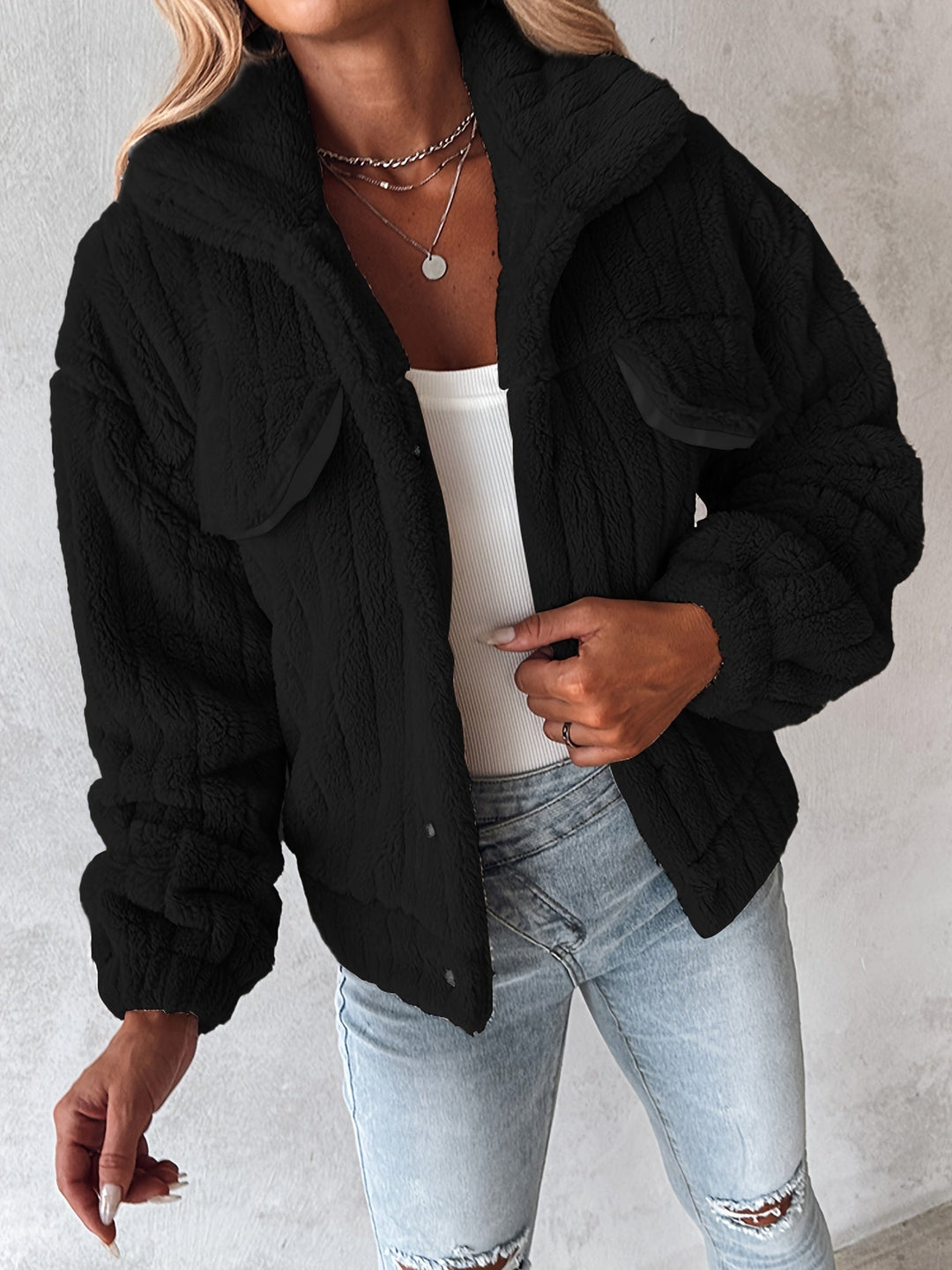Maud™ | Women's Textured Collared Button Front Jacket