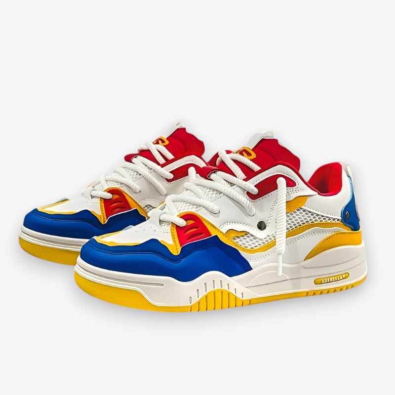 Chunky Sole Lace-Up Sneakers with Geometric Panels
