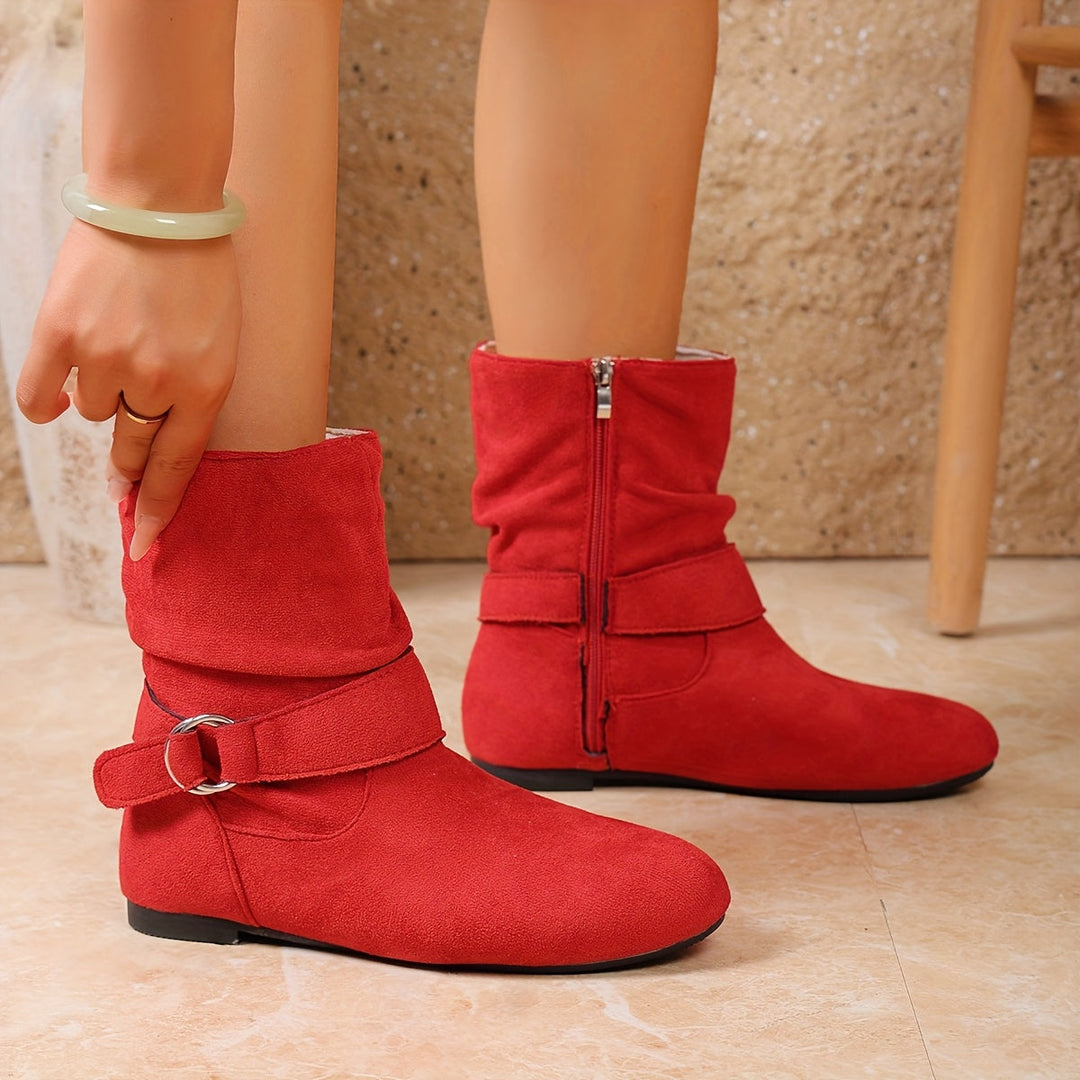 Delaney™ | Women's Slouch Buckle Mid Calf Boots with Side Zip
