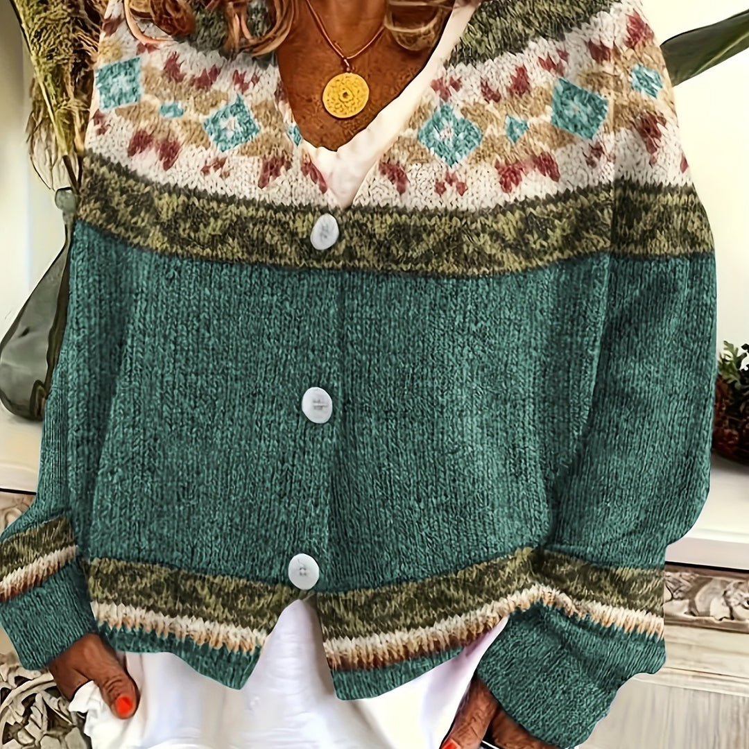 Griselda™ | Women's Fair Isle Yoke Button Front Cardigan
