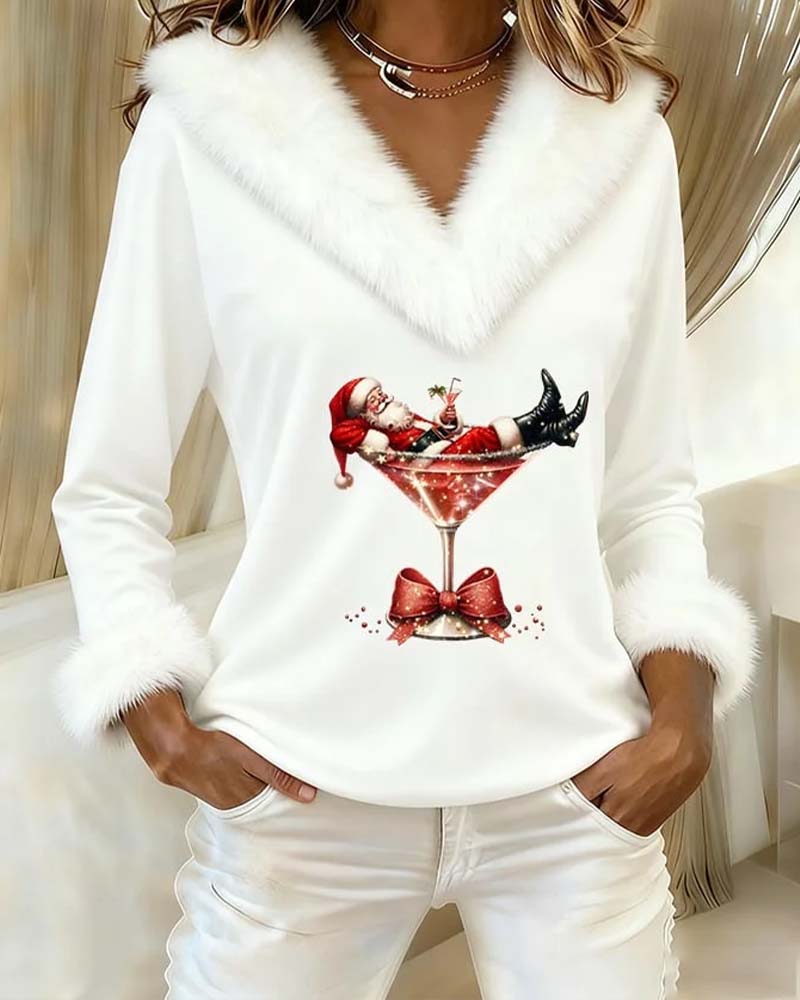 Victorine™ | Women's V-Neck Holiday Top with Plush Collar and Cuffs