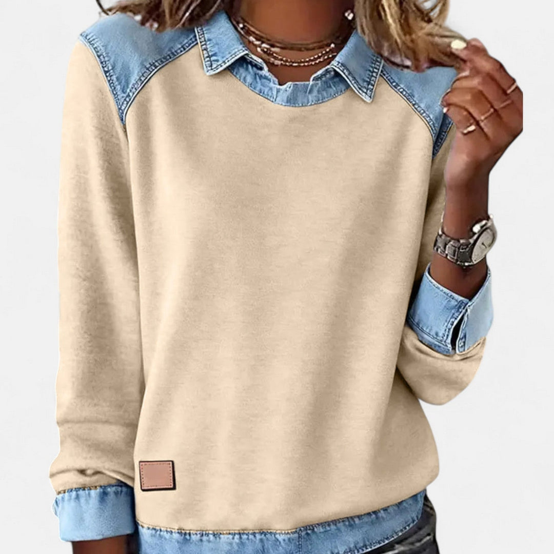 Emerentia™ | Women's Contrast Panel Crew Neck Sweatshirt with Collar