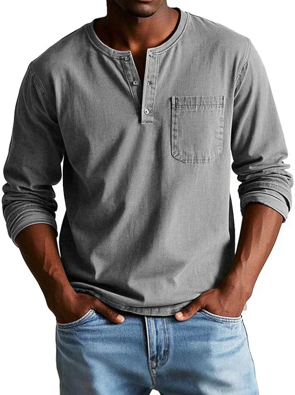 Gauthier™ | Men's Long Sleeve Henley Shirt with Chest Pocket