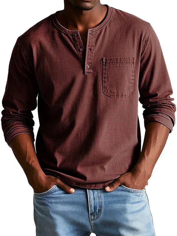 Gauthier™ | Men's Long Sleeve Henley Shirt with Chest Pocket