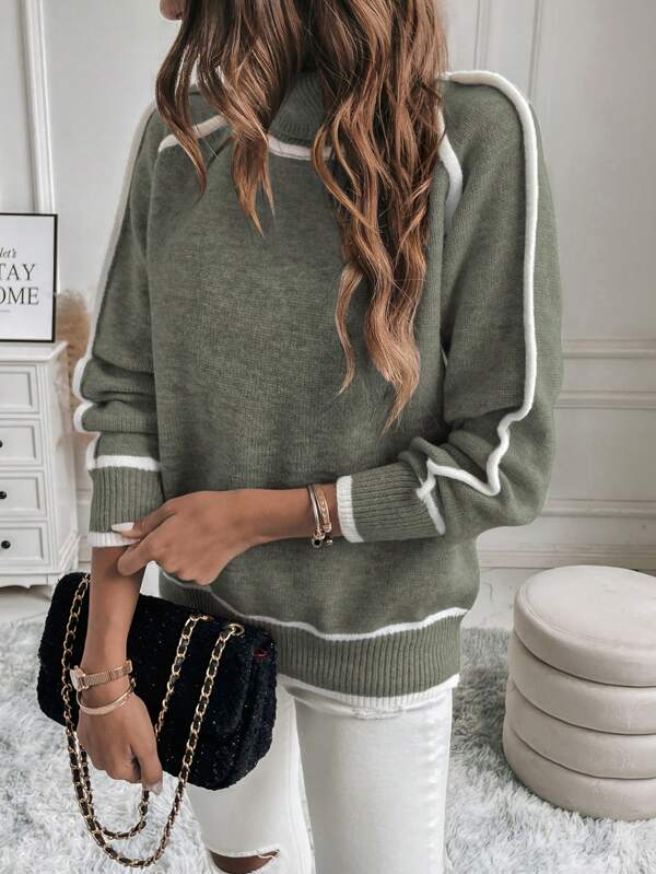 Keturah™ | Women's Cropped Turtleneck Sweater with Contrast Stripe
