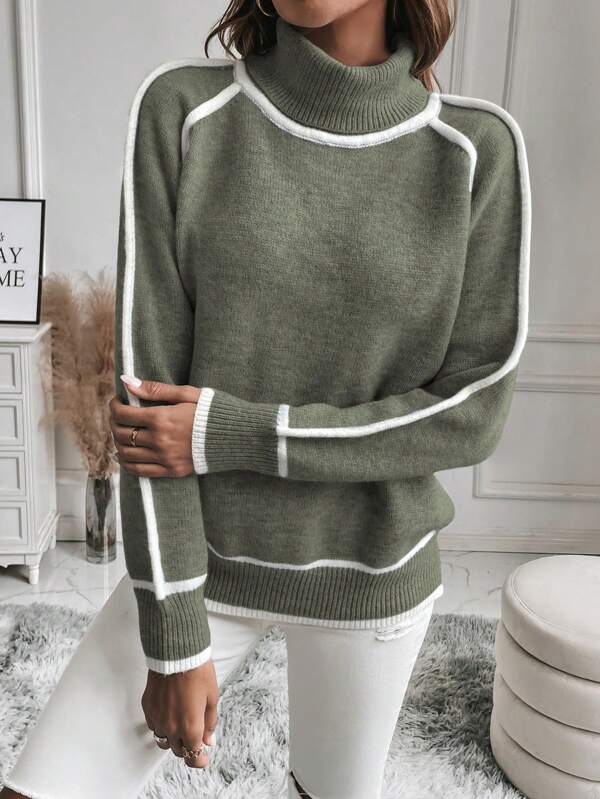 Keturah™ | Women's Cropped Turtleneck Sweater with Contrast Stripe