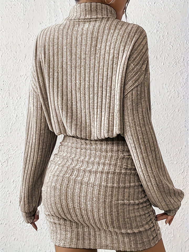 Cassia™ | Women's Ruched Ribbed Long Sleeve Dress