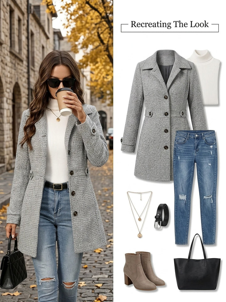 Pemberley™ | Women's Herringbone Mid-Length Winter Coat