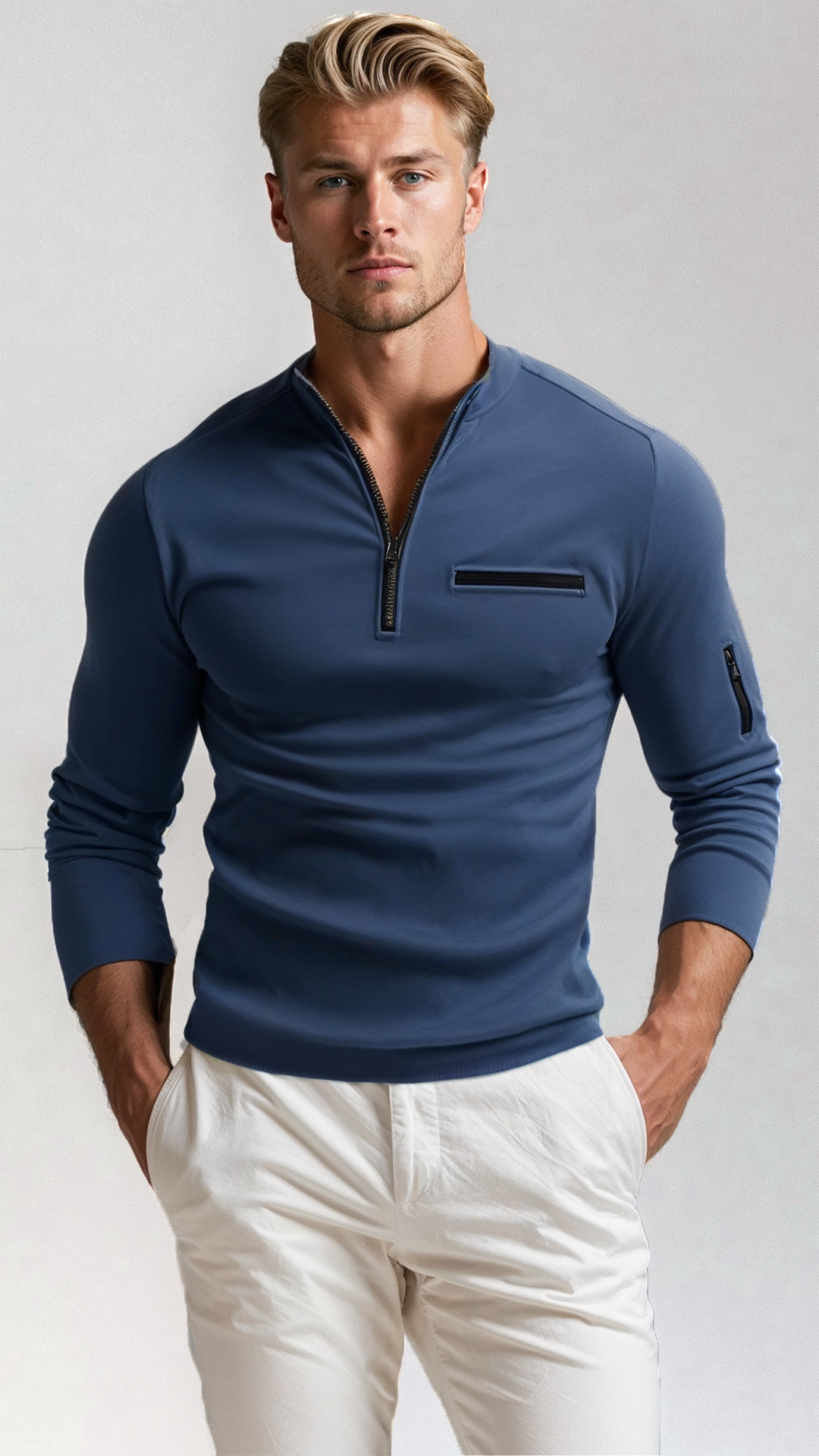 Kasper™ | Men's Quarter-Zip Pullover with Chest and Sleeve Zip Pockets