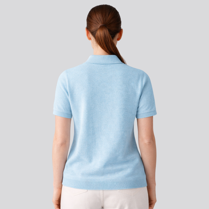 Idalia™ | Merino Wool Short Sleeve Knit Polo with Open Collar
