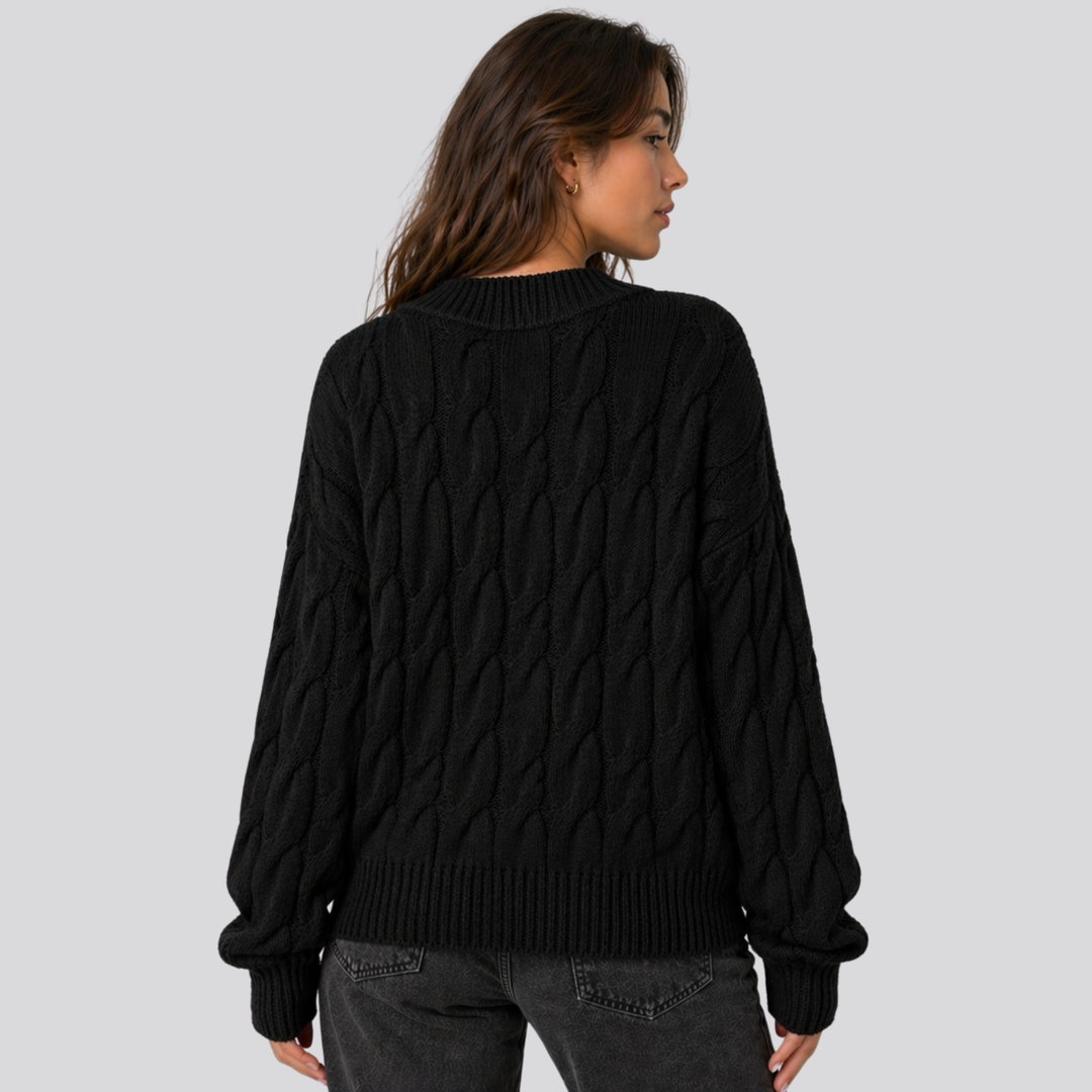 Lucasta™ | Merino Wool Cable Knit Sweater with Ribbed Cuffs and Hem
