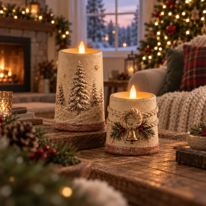 Flavie™ | Rustic Flameless LED Christmas Candles with Remote Timer