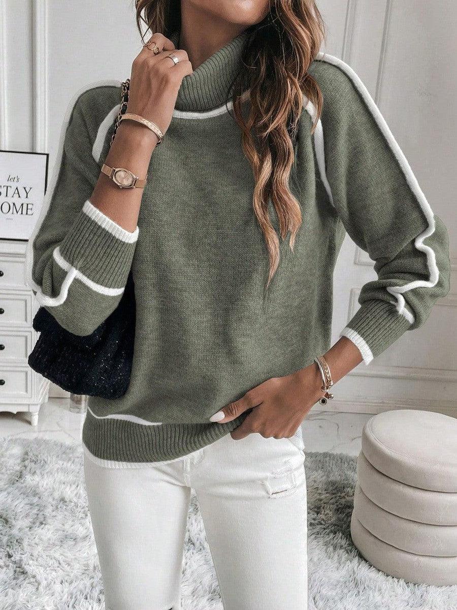 Keturah™ | Women's Cropped Turtleneck Sweater with Contrast Stripe