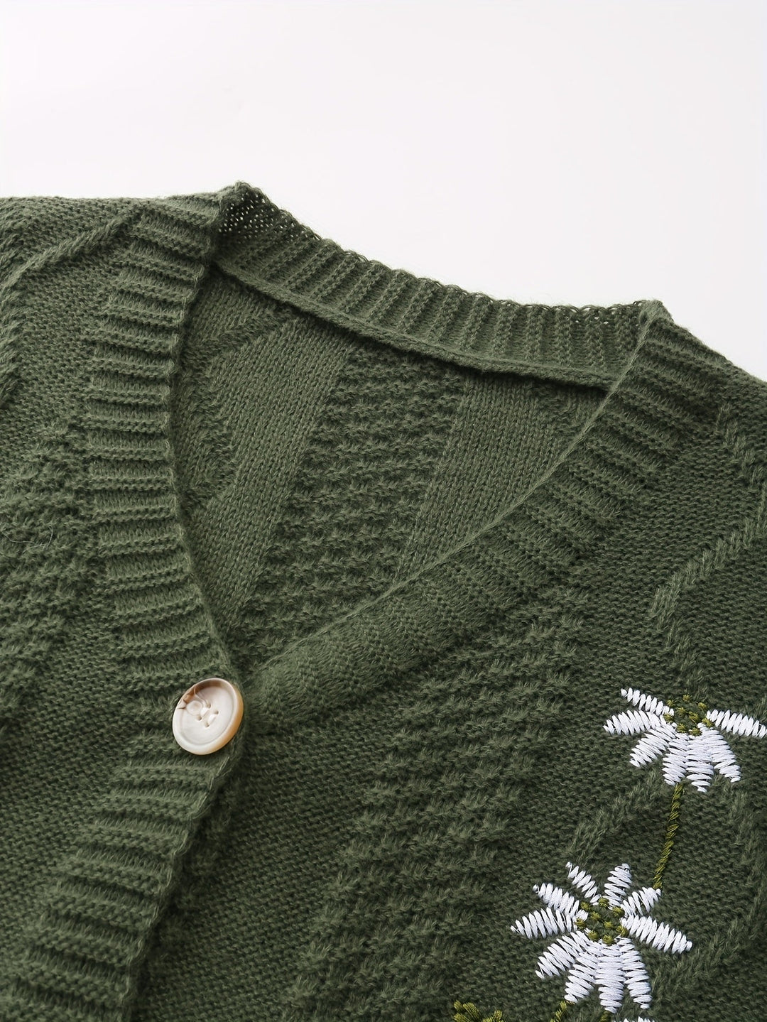 Winsome™ | Women's Floral Embroidered V-Neck Button Cardigan