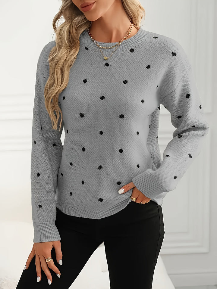 Ismay™ | Women's Polka Dot Crew Neck Knit Sweater
