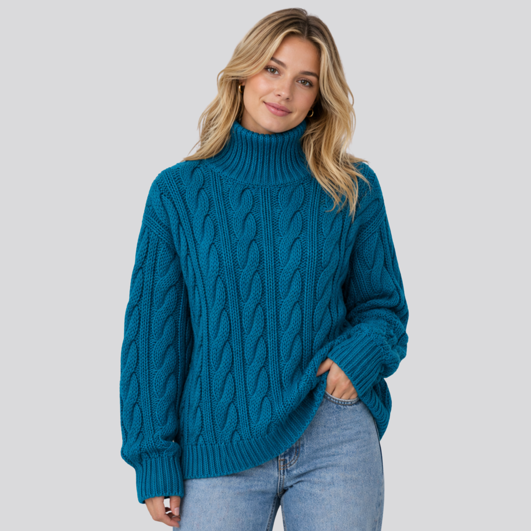 Emeline™ | Merino Wool Funnel Neck Sweater with Textured Knit