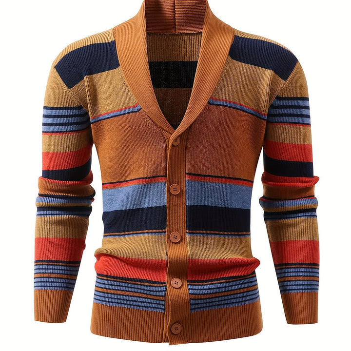 Rensley™ | Men's Striped Shawl Collar Button Front Cardigan