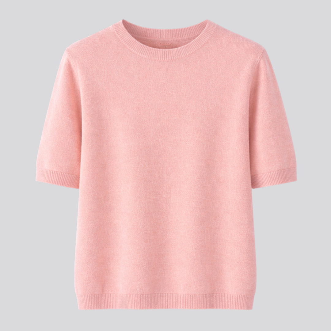 Oriane™ | Wool Blend Short Sleeve Knit T-Shirt with Round Neck