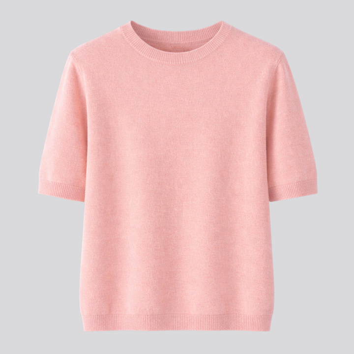 Oriane™ | Wool Blend Short Sleeve Knit T-Shirt with Round Neck