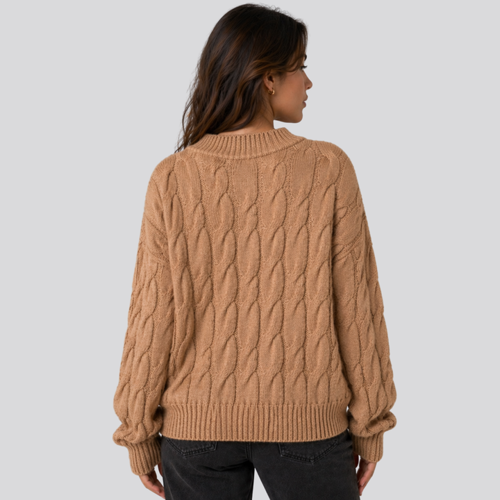 Lucasta™ | Merino Wool Cable Knit Sweater with Ribbed Cuffs and Hem