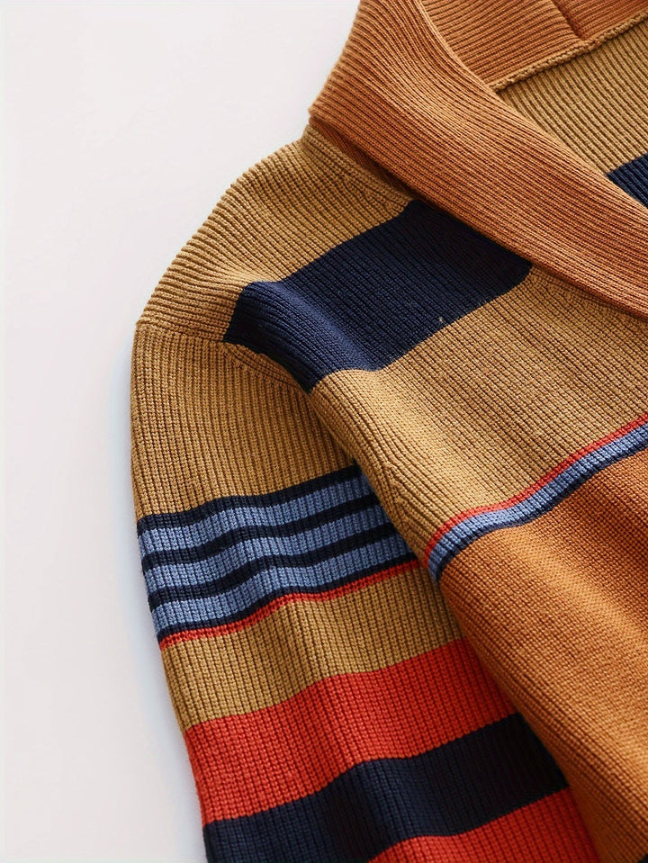 Rensley™ | Men's Striped Shawl Collar Button Front Cardigan