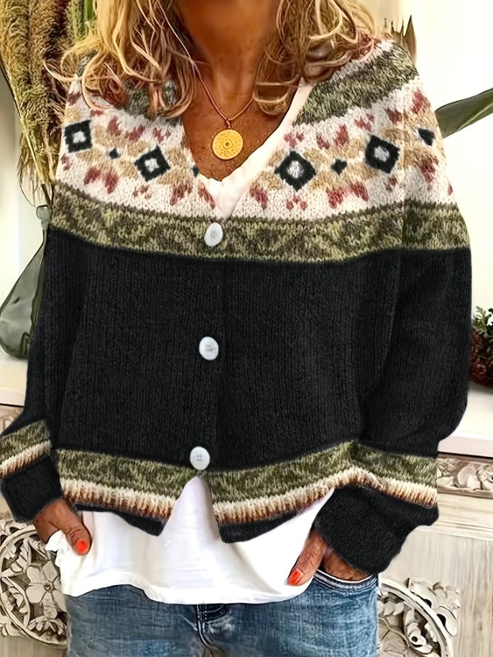 Griselda™ | Women's Fair Isle Yoke Button Front Cardigan
