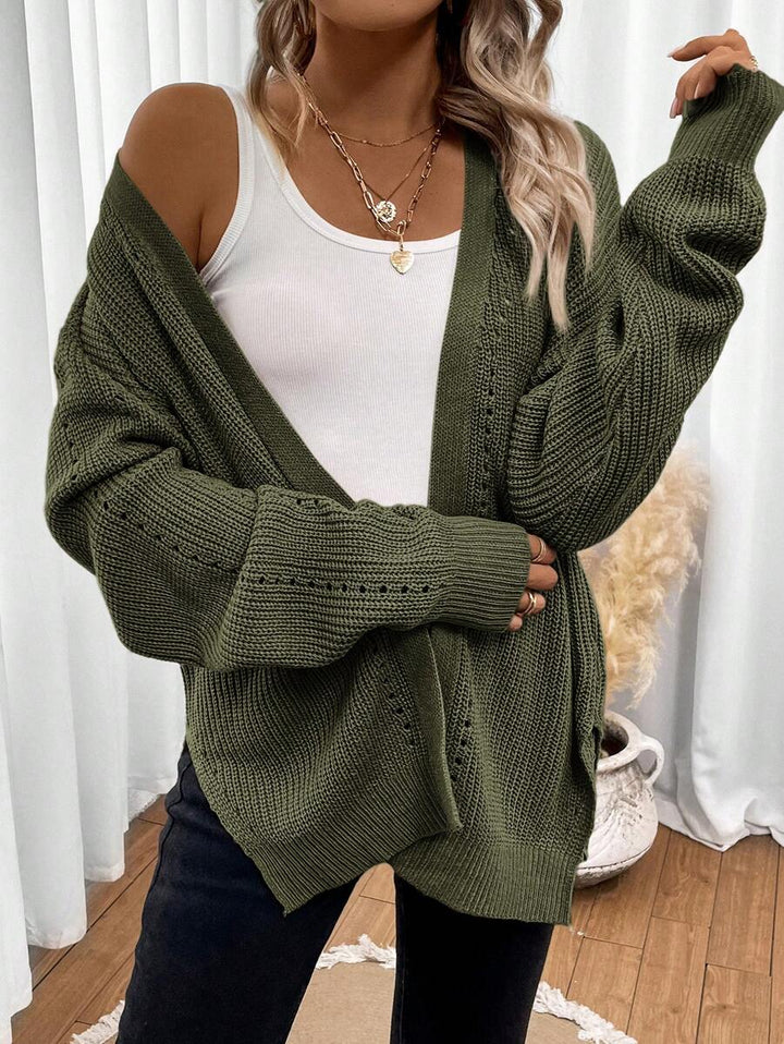 Basilia™ | Women's Open Front Pointelle Knit Cardigan with Drop Shoulder