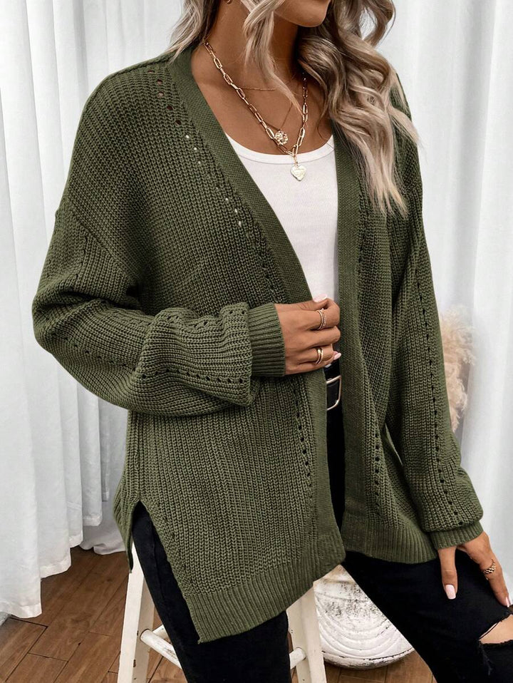 Basilia™ | Women's Open Front Pointelle Knit Cardigan with Drop Shoulder
