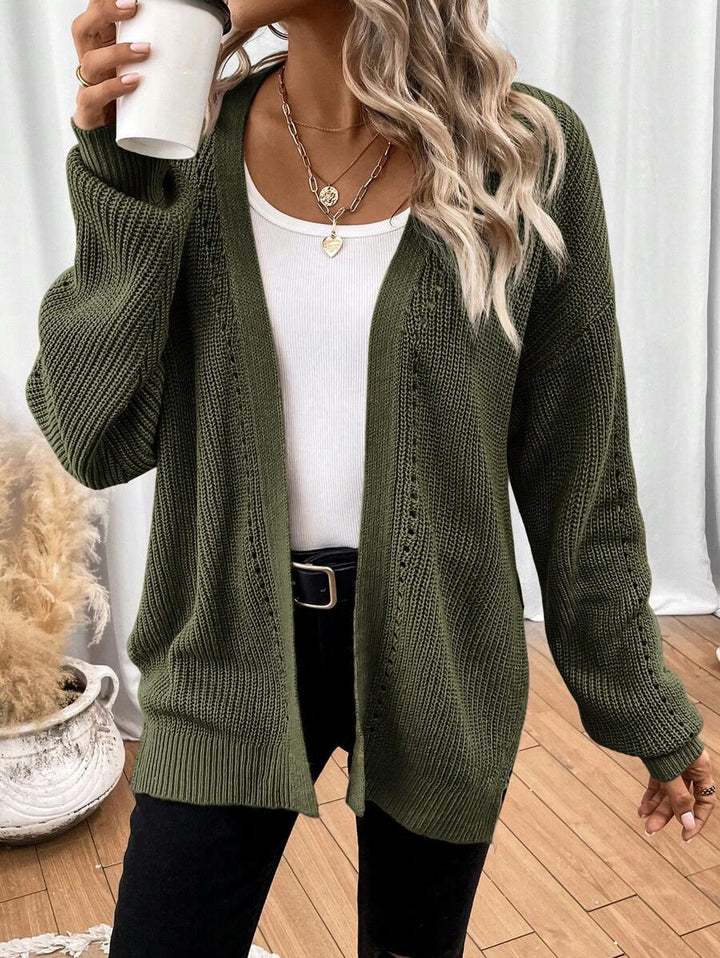 Basilia™ | Women's Open Front Pointelle Knit Cardigan with Drop Shoulder