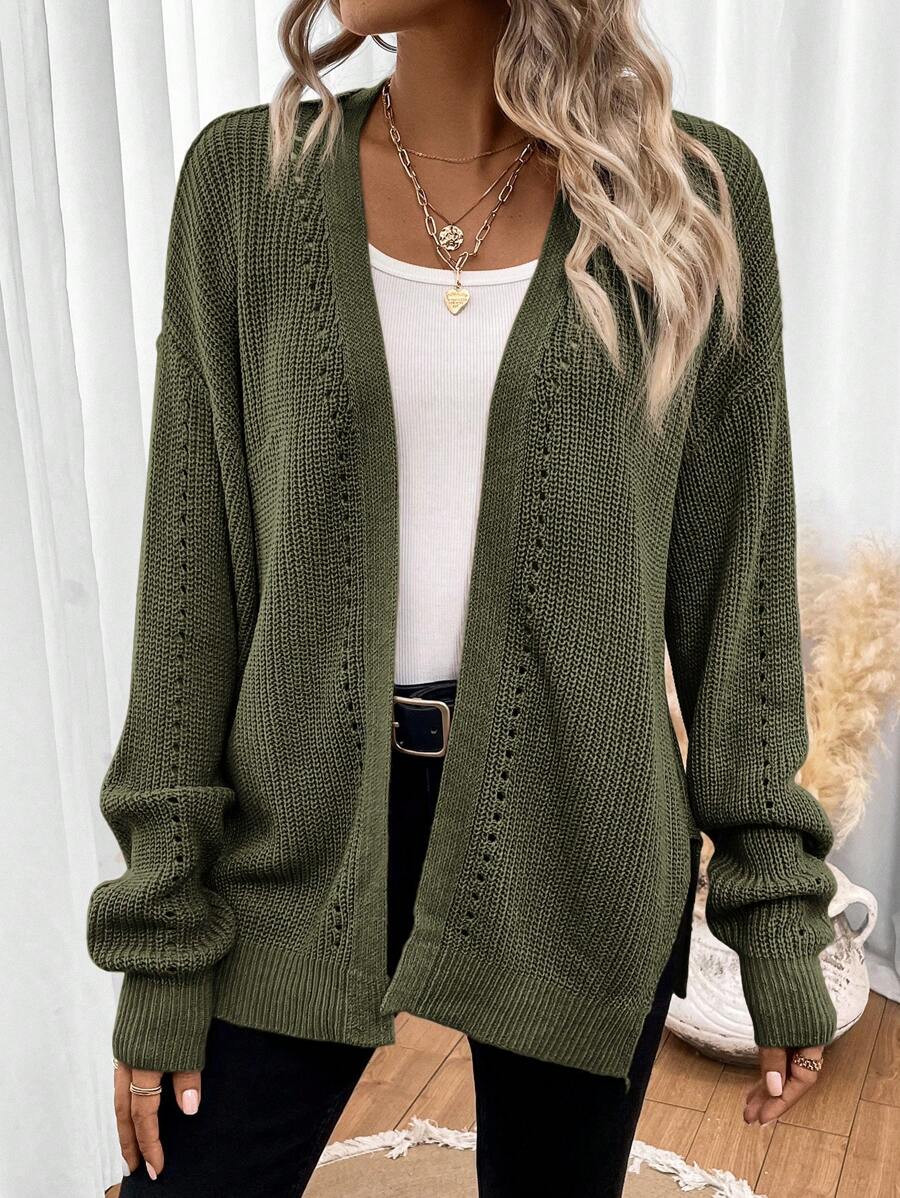 Basilia™ | Women's Open Front Pointelle Knit Cardigan with Drop Shoulder