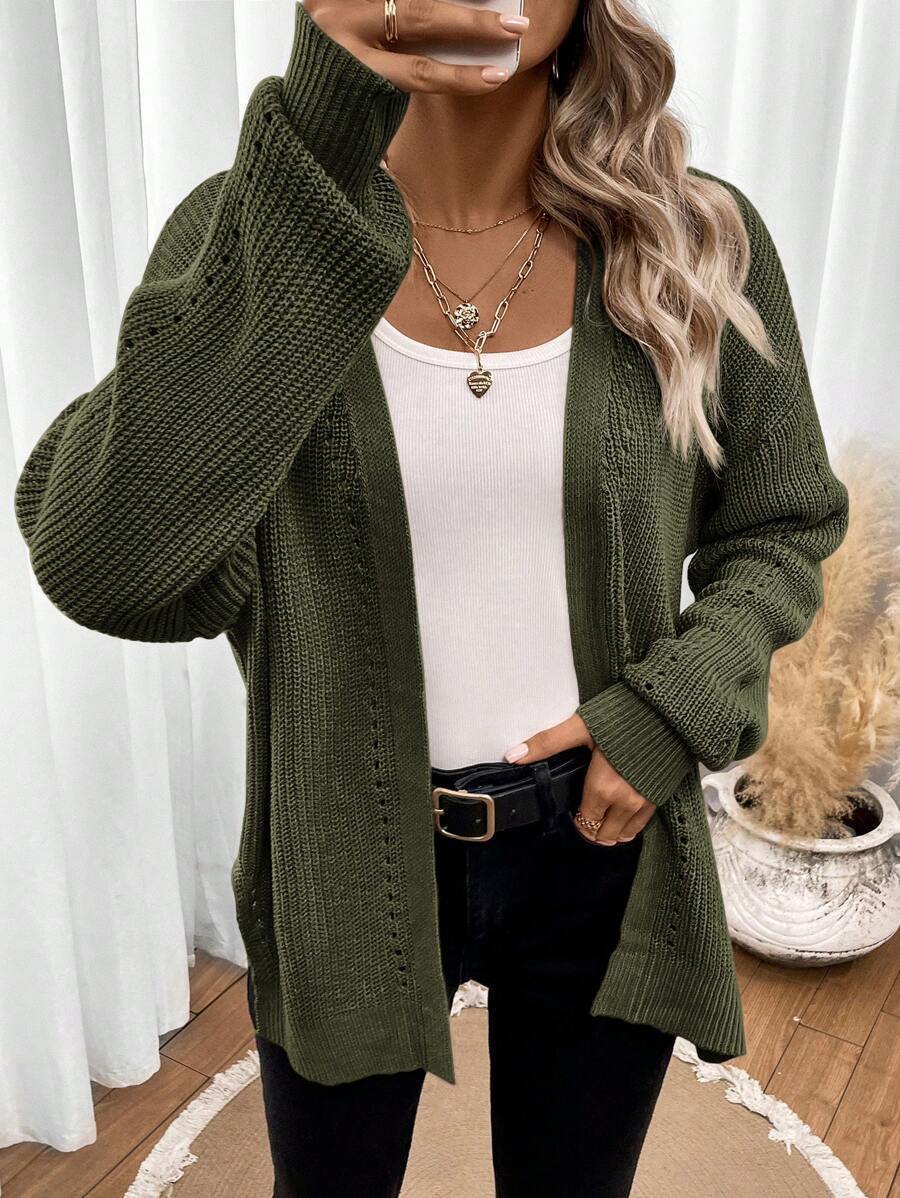 Basilia™ | Women's Open Front Pointelle Knit Cardigan with Drop Shoulder